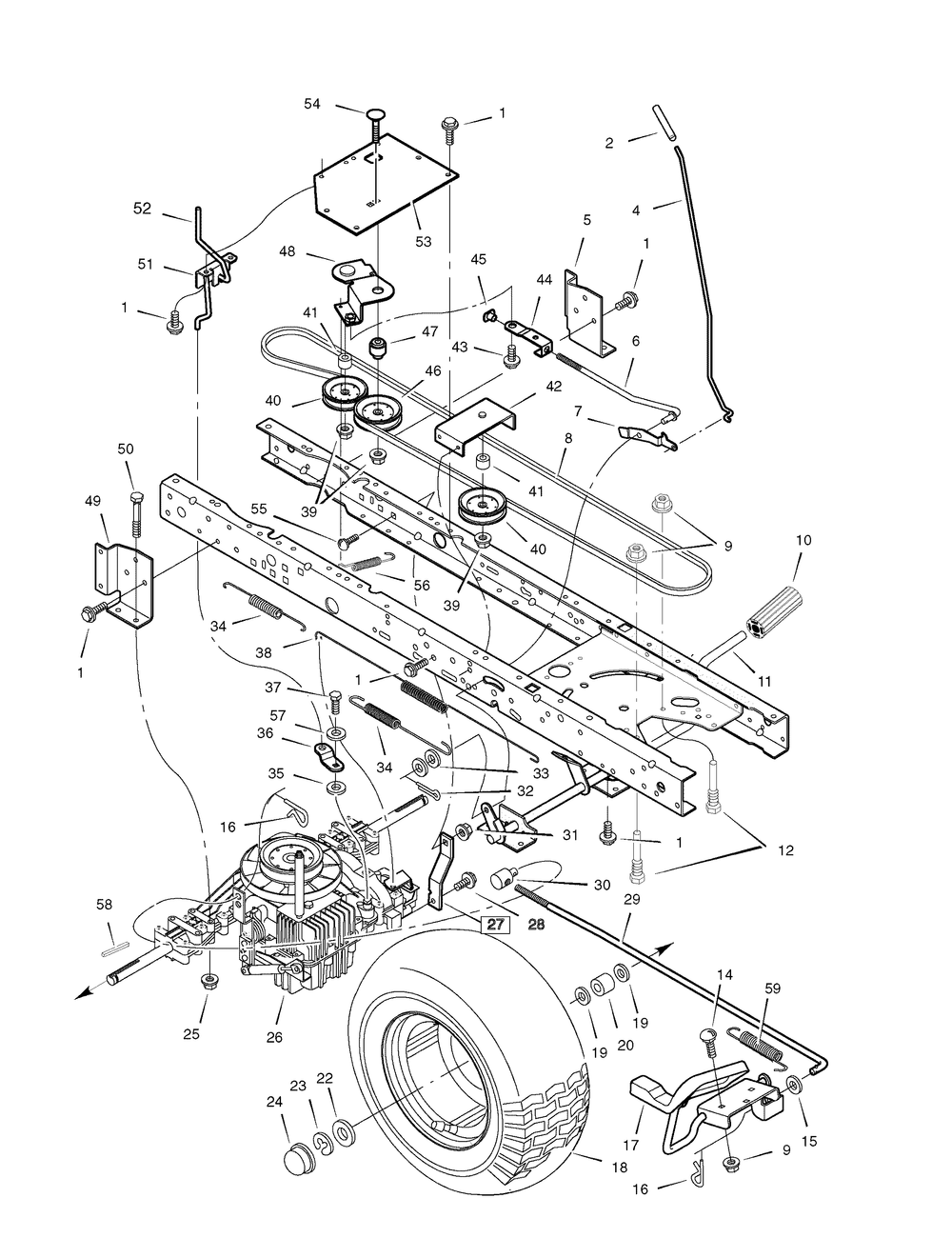 Drive Assembly Diagram and Parts List for 425624X190A-552547 2006 Briggs and Stratton Lawn Tractor